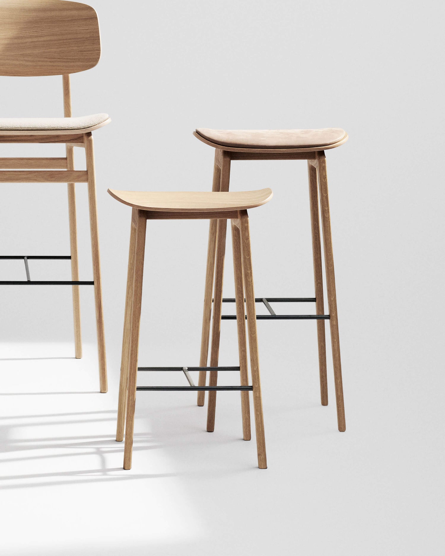 Wooden bar stools on a white background