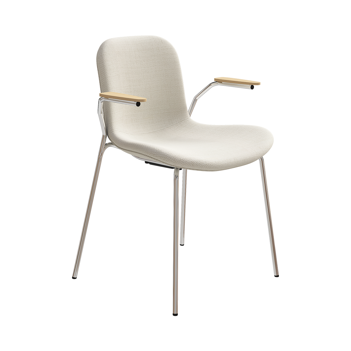 Langue Chair with Natural Oak Armrest, Chrome Frame and Giada 01 soft upholstery shell.
